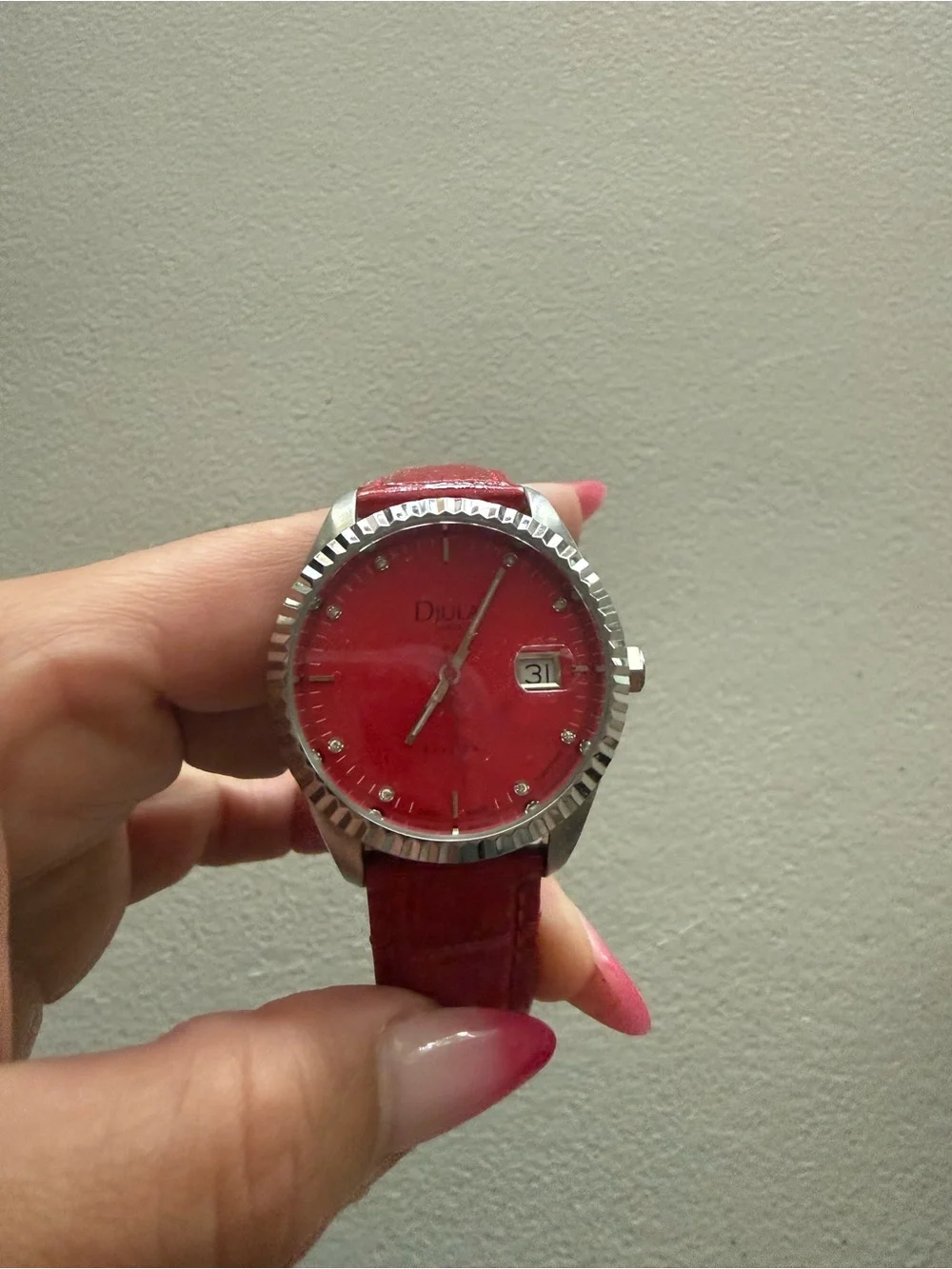 Red Women's Watch with Silver Case - Dior Style